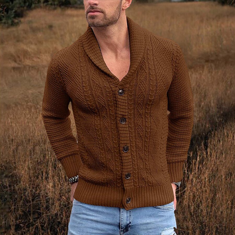 Men&#039;s Casual Solid Color Sweater Cardigan Jacket Brown M