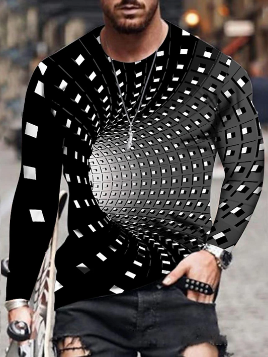 Men's 3D Print Pattern Crew Neck Long Sleeve Top