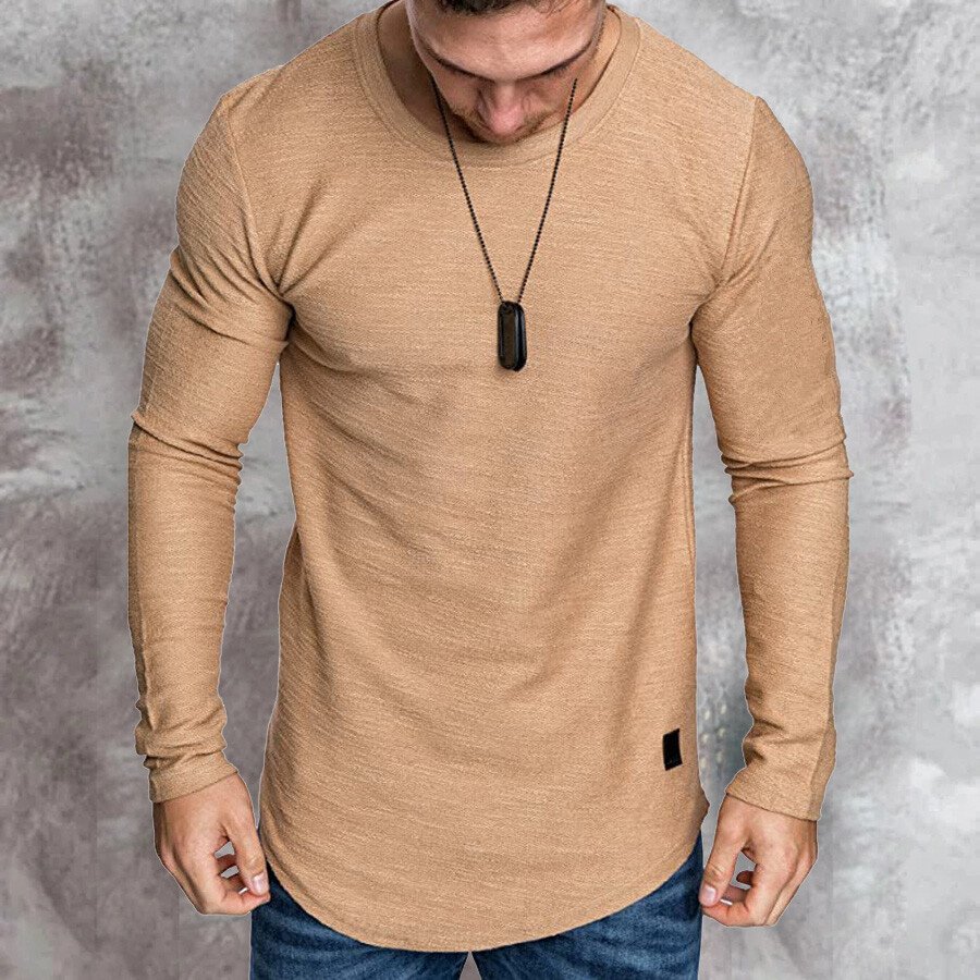 Men Long Sleeve O-Neck Casual T shirt Black 2XL