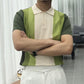 Men&#039;s striped color-block short-sleeved sweater T-shirt Green L