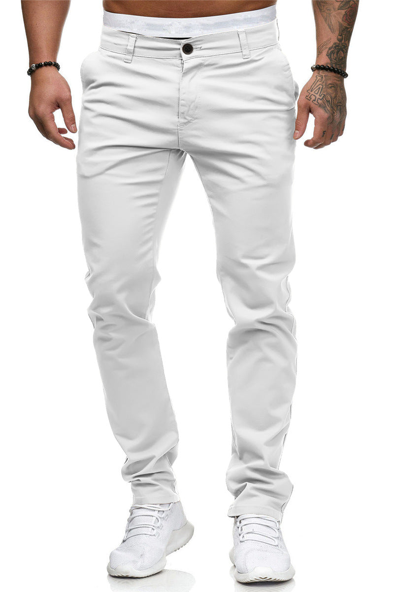 Men's casual slim solid color trousers