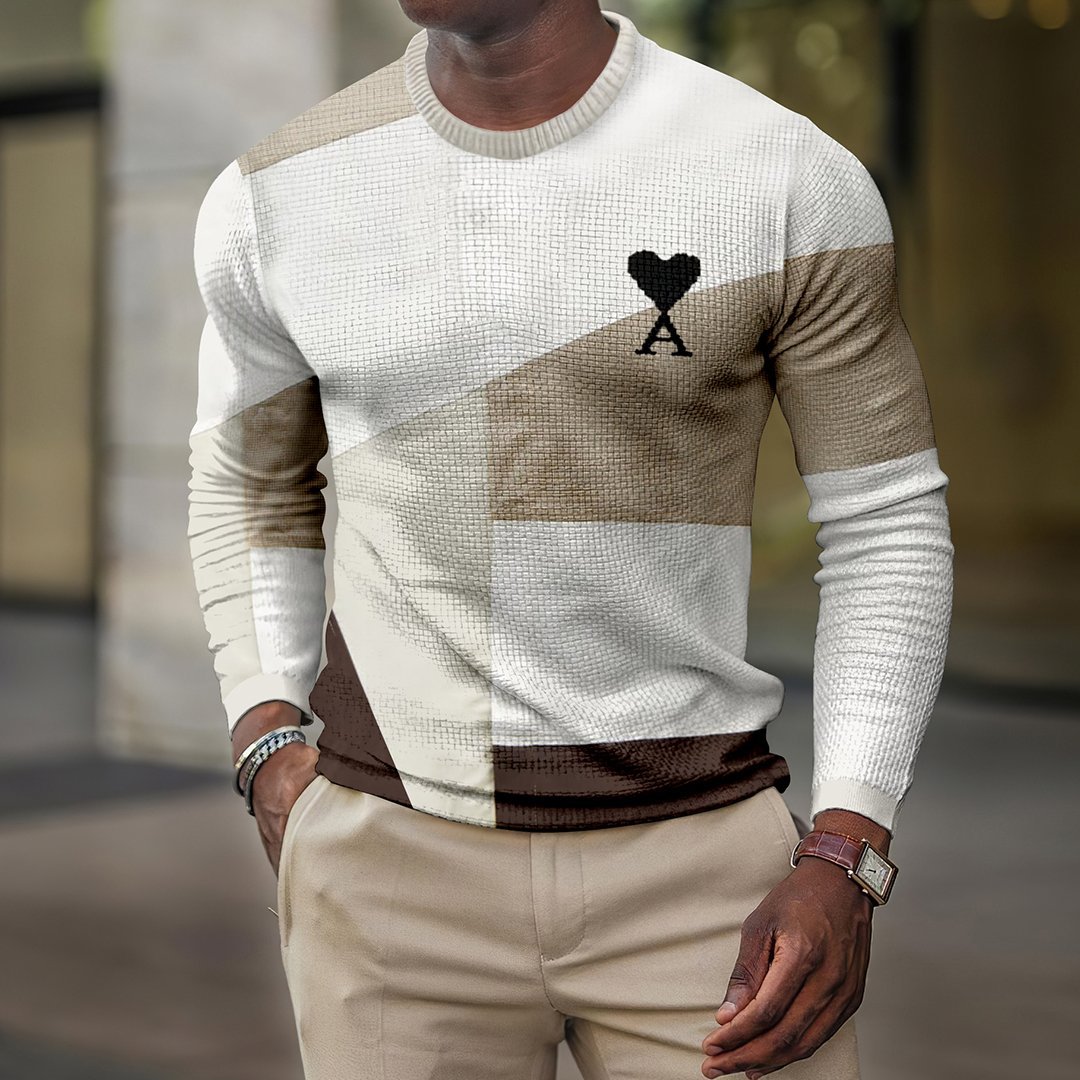 LONG SLEEVE FASHION CONTRAST COLOR ROUND NECK MEN'S TOP