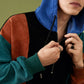 Mens Corduroy Color Block Stitching Half Zip Hoodie Two Pieces Outfits