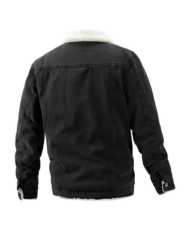 Men'S Plus Fleece Warm Denim Jacket