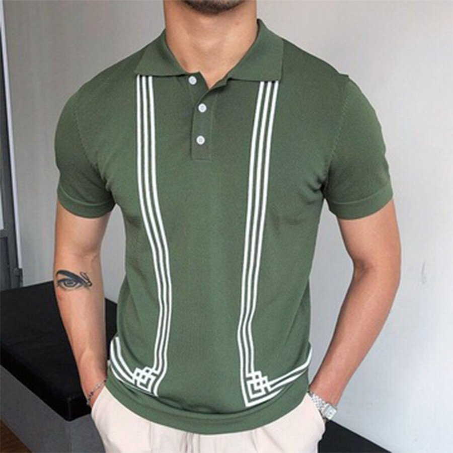 Men&#039;s Striped Short Sleeve Knit T-shirt Green M