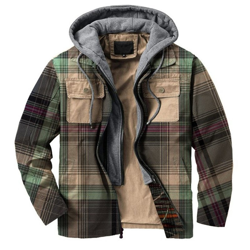 Men's fake two-piece casual plaid pattern long-sleeved jacket