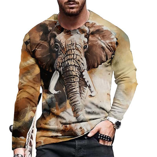 Men's Unisex T shirt 3D Print Graphic Prints Elephant Crew Neck Street Khaki S