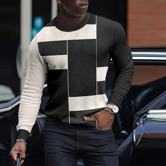 LONG SLEEVE FASHION CONTRAST COLOR ROUND NECK MEN'S TOP