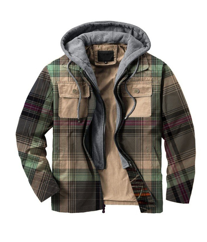 Men's fake two-piece casual plaid pattern long-sleeved jacket