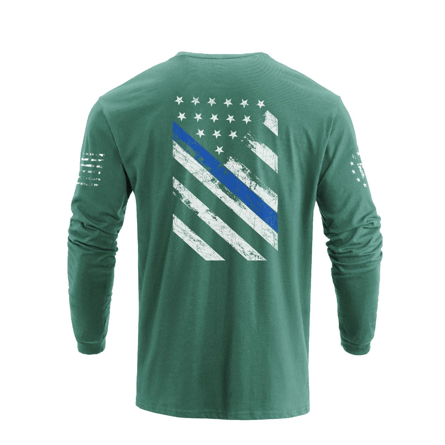 Men's 100% Cotton Blue Line American Flag Graphic Round Neck Long Sleeve T-Shirts