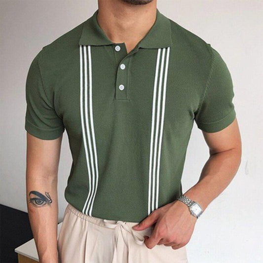 Men&#039;s Striped Short Sleeve Knit T-shirt Green S