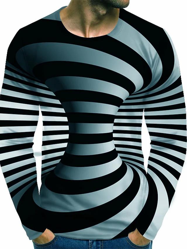 Men's 3D Print Graphic Optical Illusion Plus Size Long Sleeve Tops Streetwear