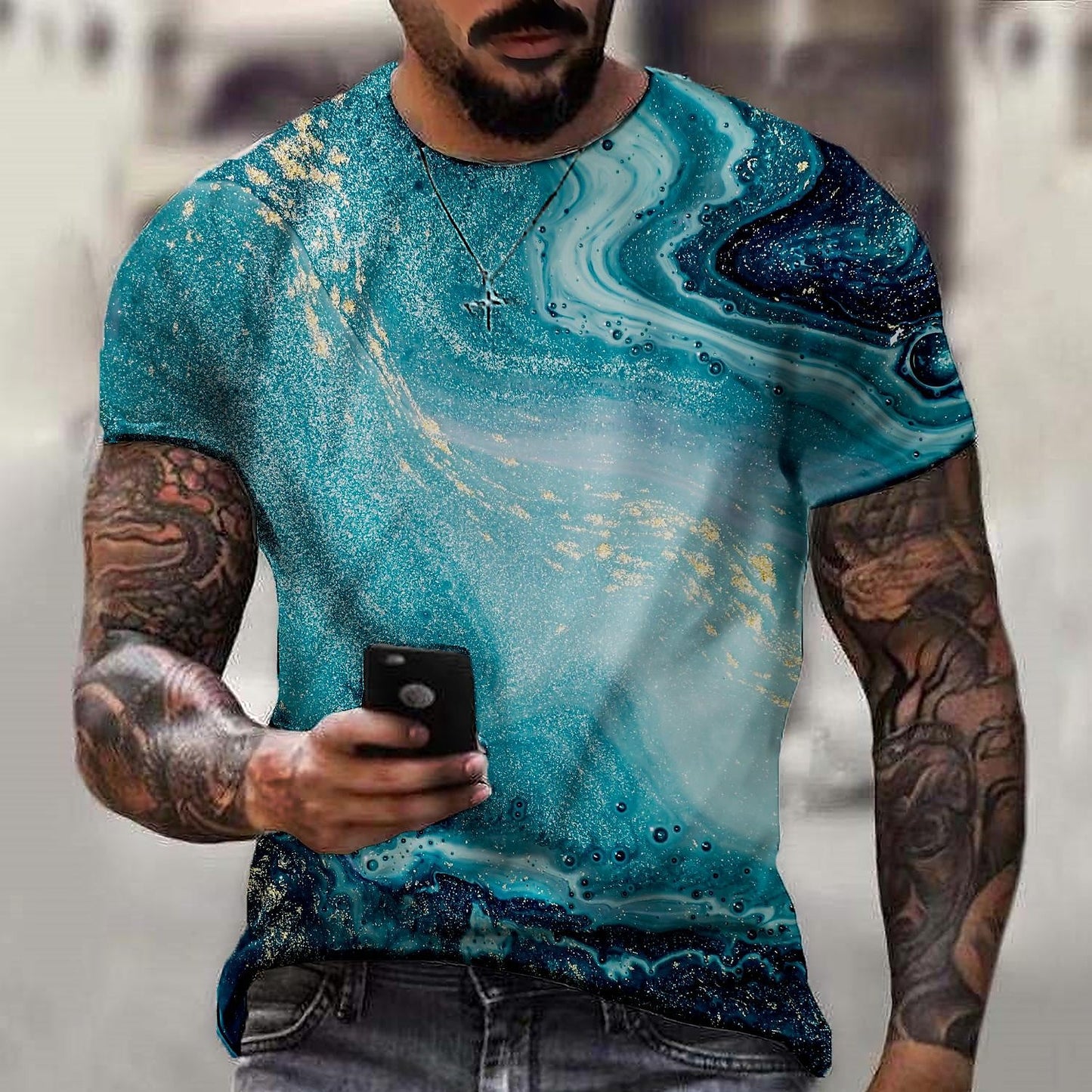 Men's 3D Print Graphic Geometric Crack Plus Size Short Sleeve Casual T-Shirts