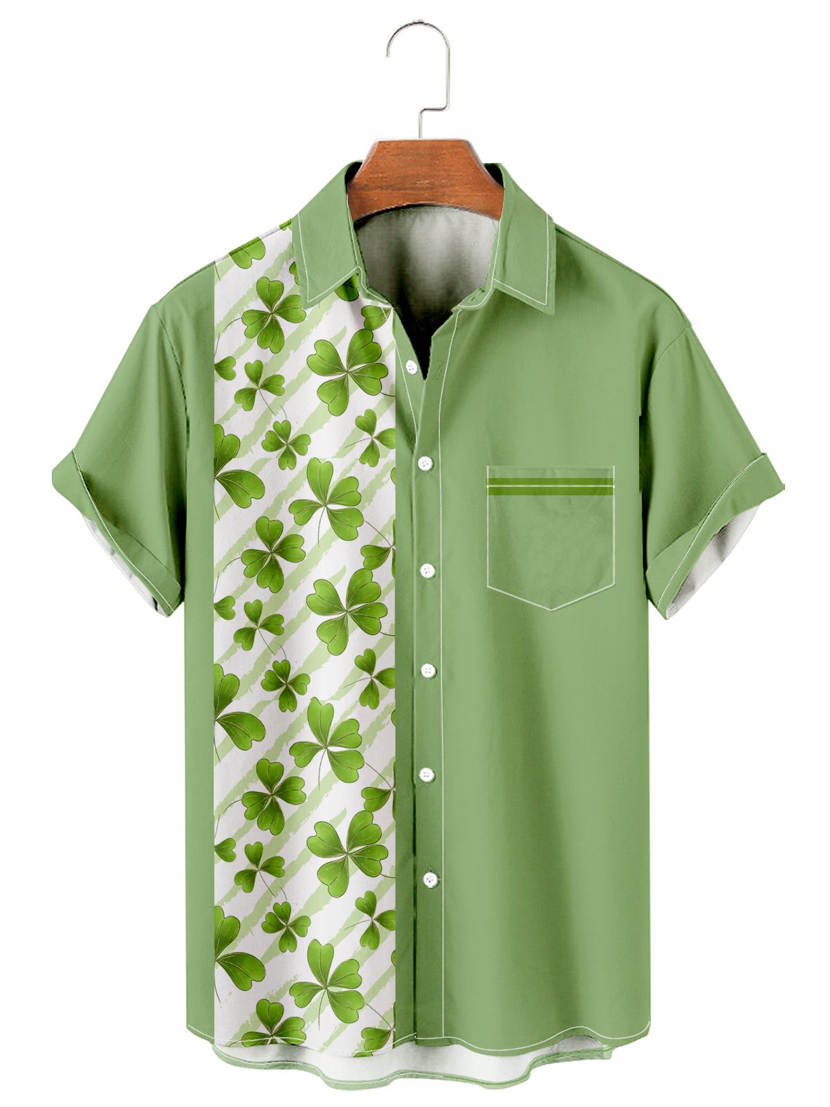 St. Patrick Clover Simple Stitching Men's Shirt