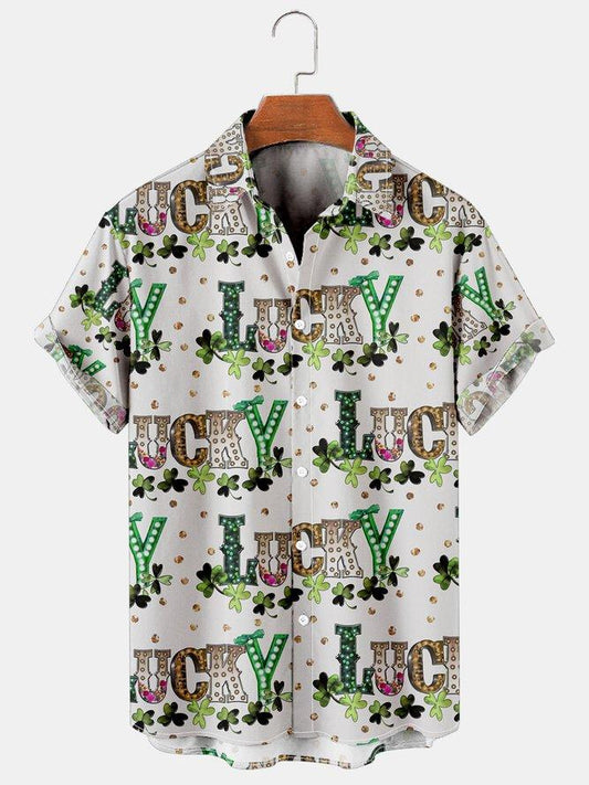 St. Patrick's Day Clover Lucky Casual Loose Men's Large Short Sleeve Shirt