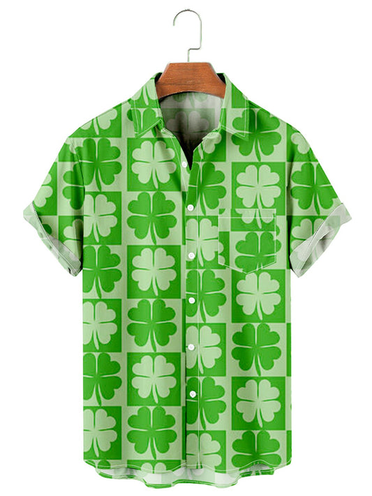 St. Patrick's Day Square Clover Mosaic Men's Large Shirt