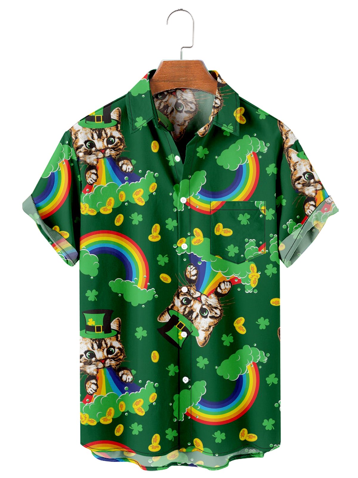 St. Patrick's Day Rainbow Cat Men's Large Shirt