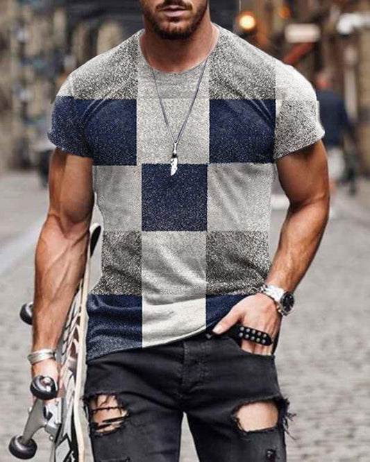 Men's casual Plaid Printed T-shirt