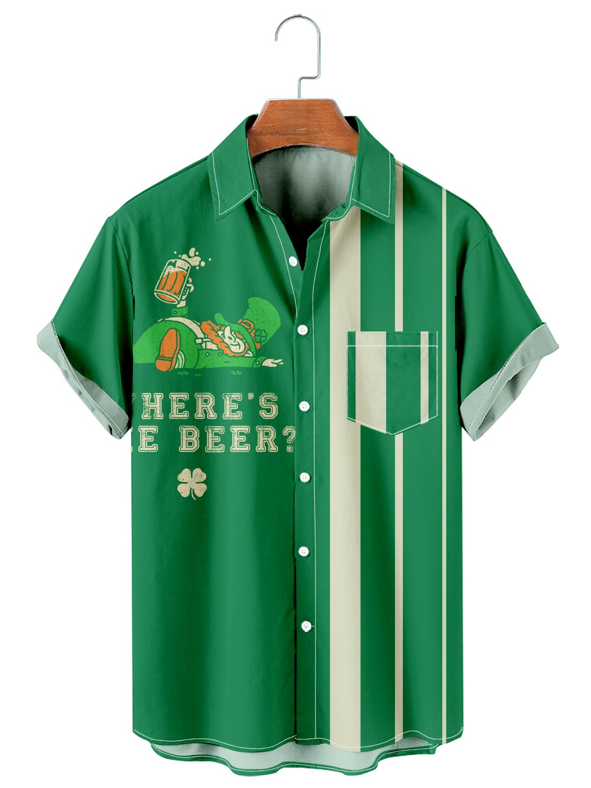 St. Patrick's Day Clover Stripe Color Matching Men's Large Shirt