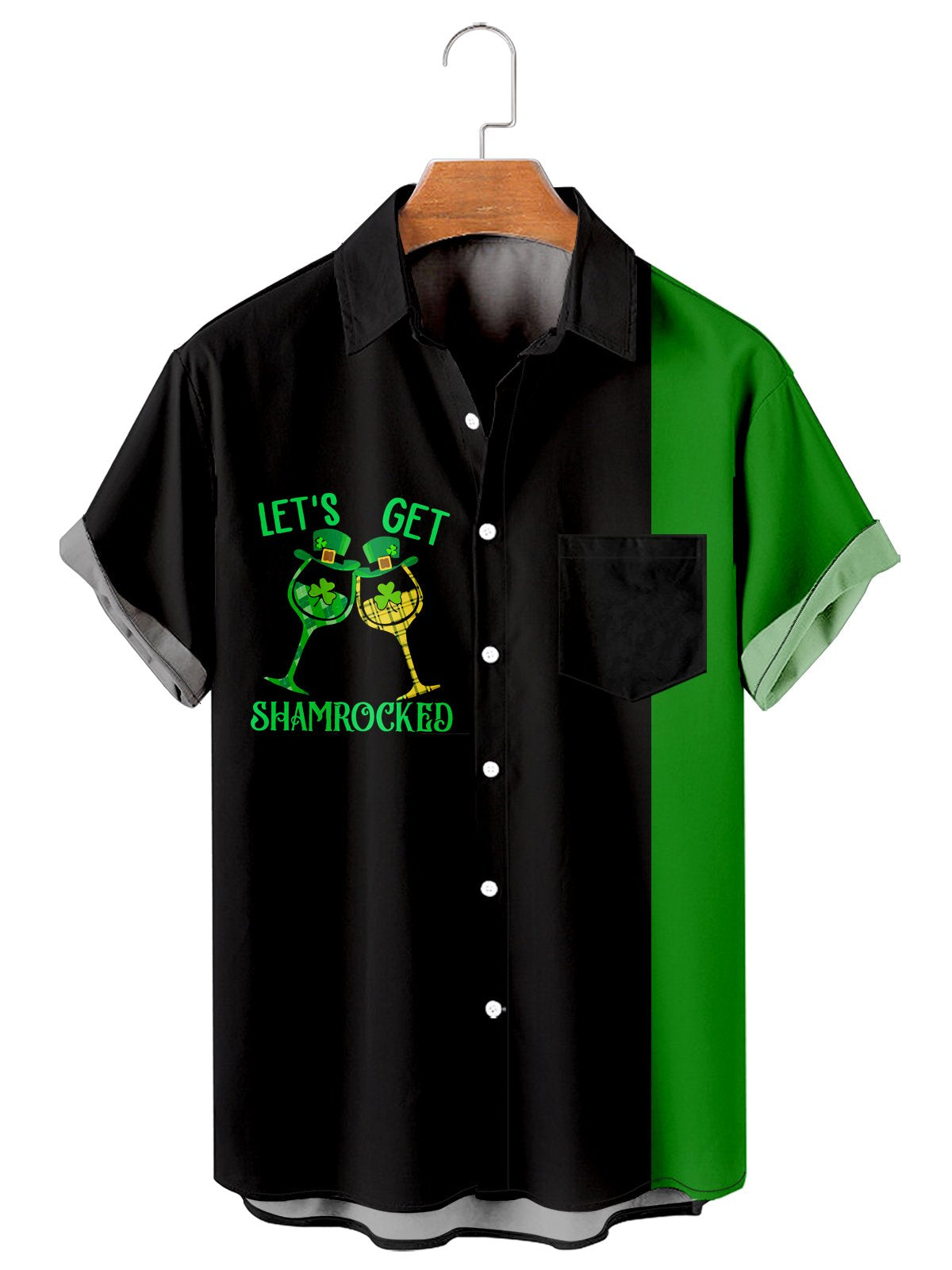 St. Patrick's Day Clover Glass Splicing Men's Large Shirt