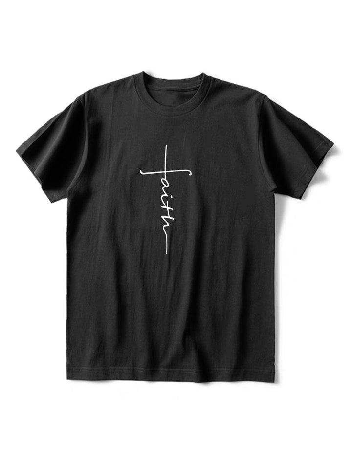 Trendy Short Sleeve Cross Print T-shirt Black T-shirt