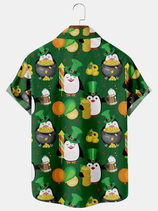 St. Patrick's Day Penguin Casual Loose Men's Large Short Sleeve Shirt