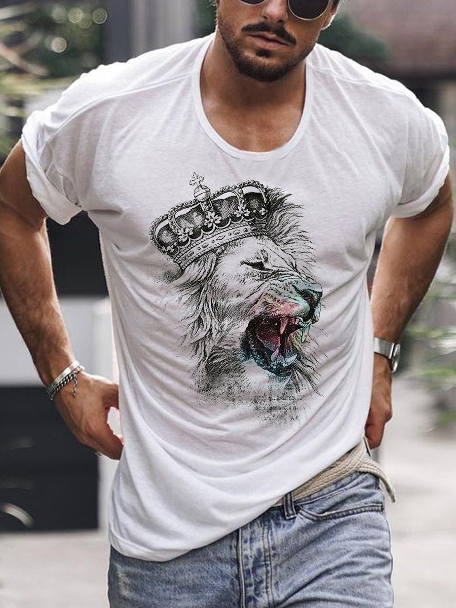 Men's casual judas lion ink print T-shirt