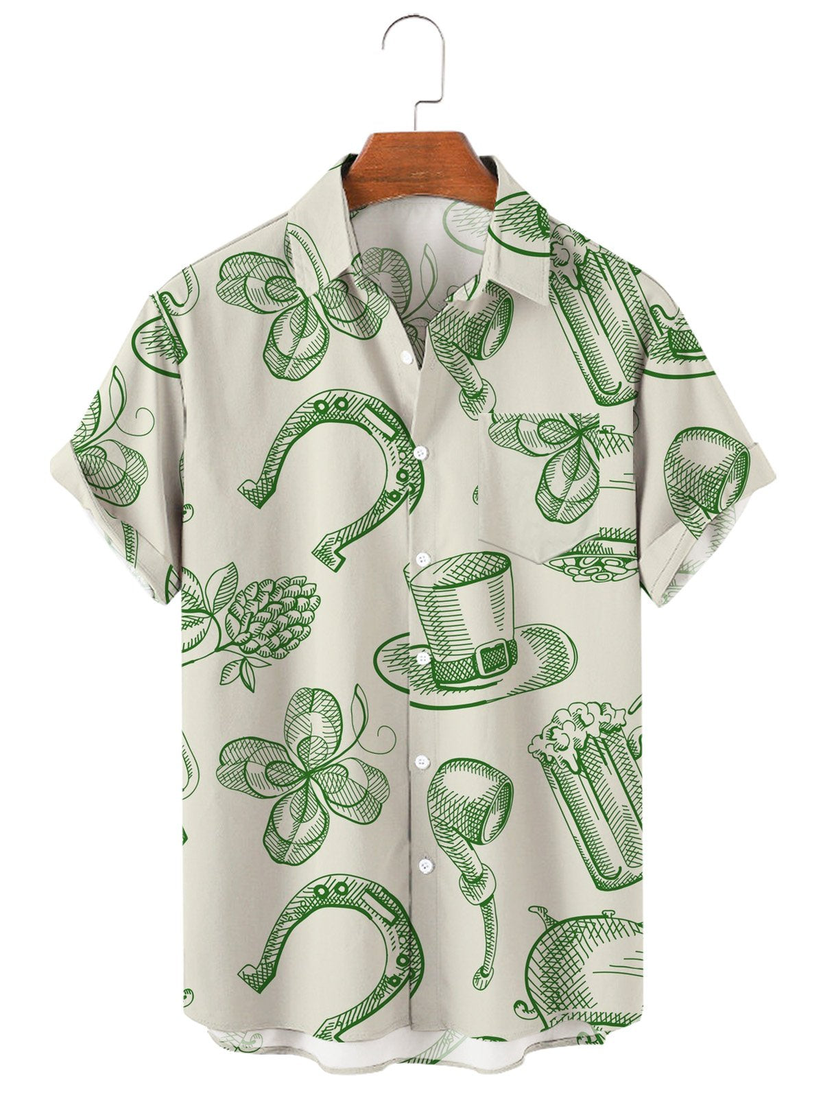 St. Patrick Clover Simple Print Mosaic Men's Shirt