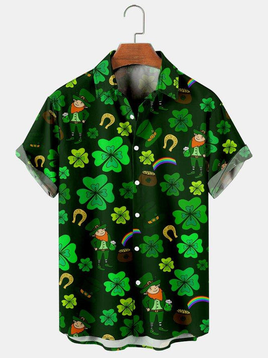 St. Patrick's Day Clover Rainbow Casual Men's Large Short Sleeve Shirt