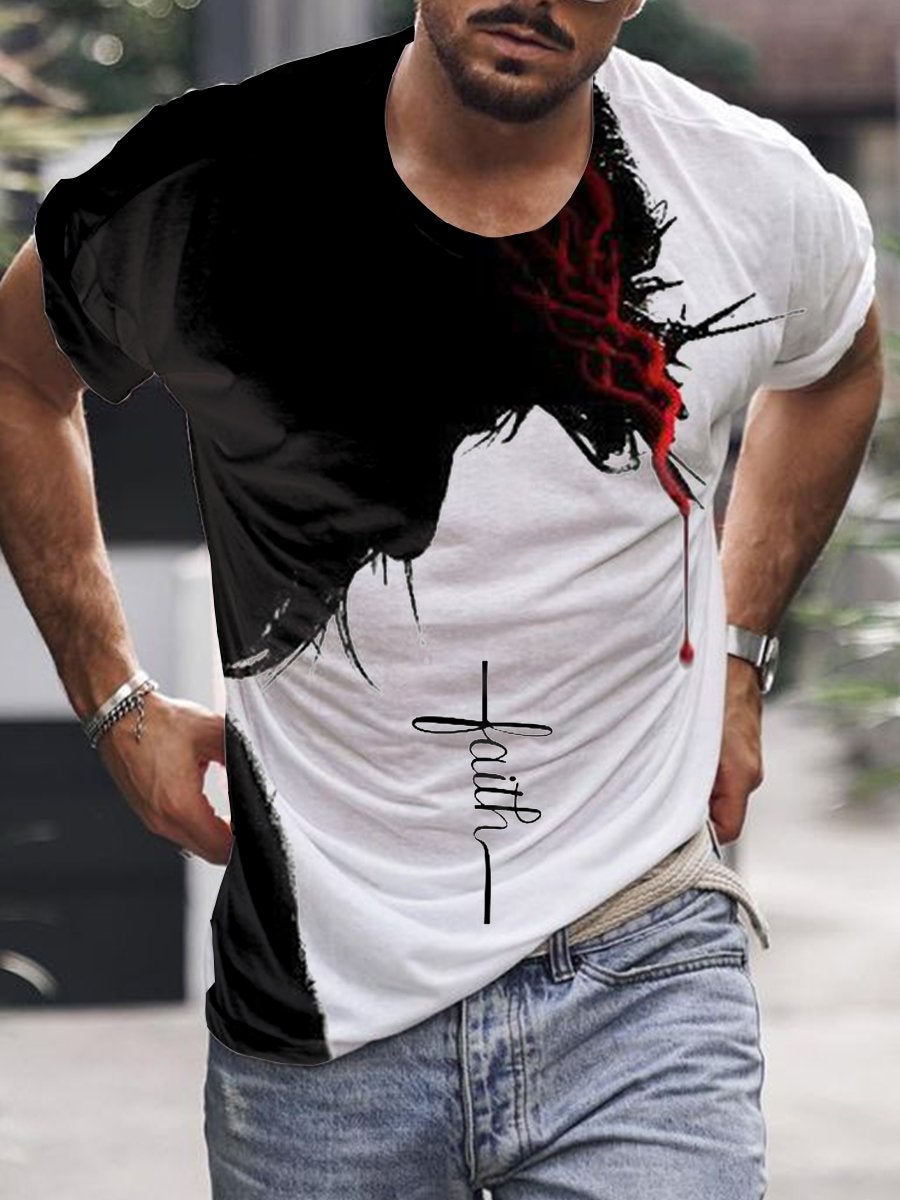 Men's Christian Ink Print Short Sleeve Crew Neck T-Shirt