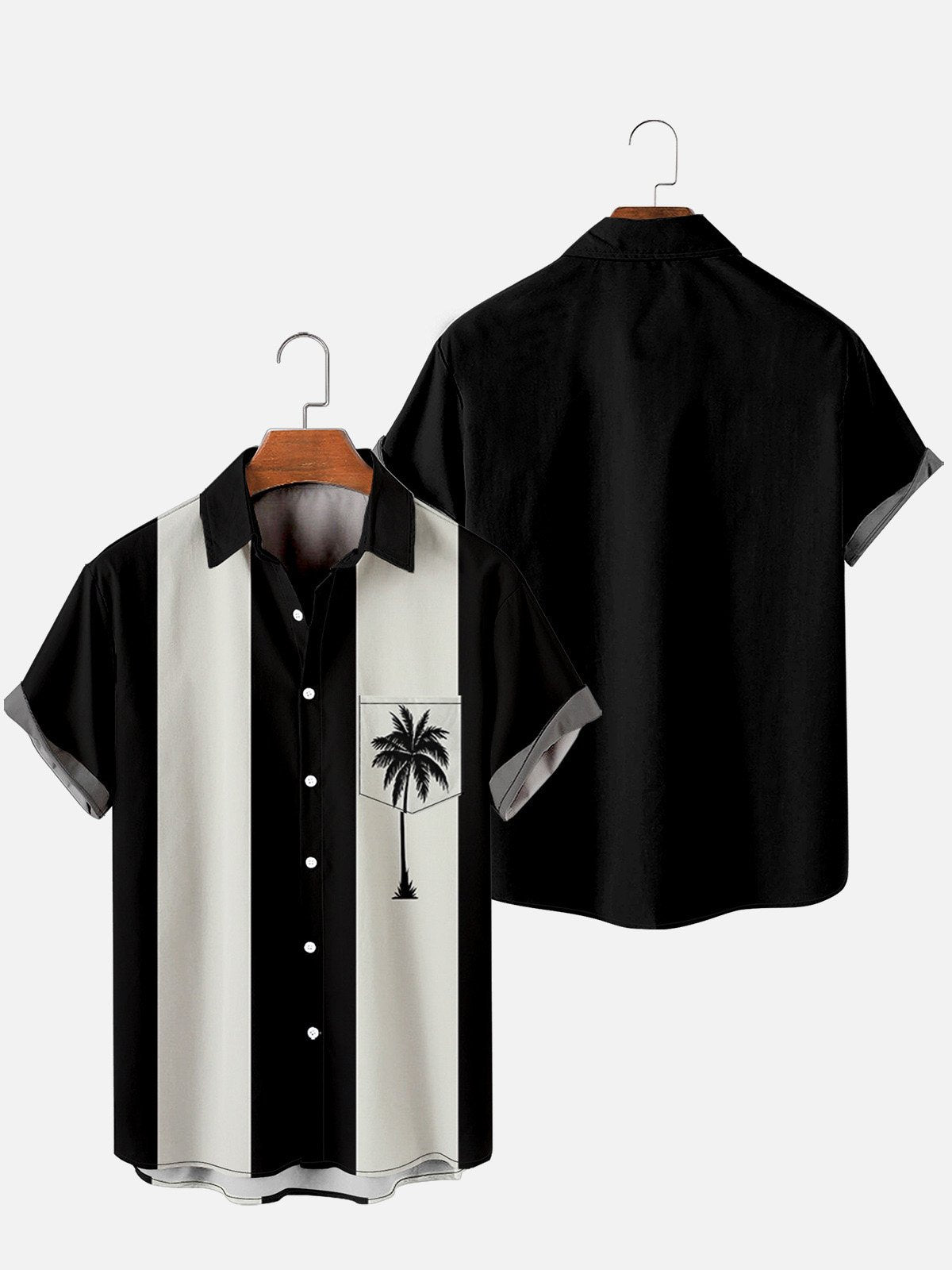 Stripe Coconut Tree Print Beach Shirt