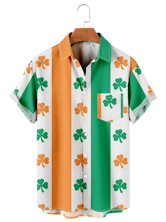 St. Patrick's Day Clover Stripe Contrast Men's Large Shirt