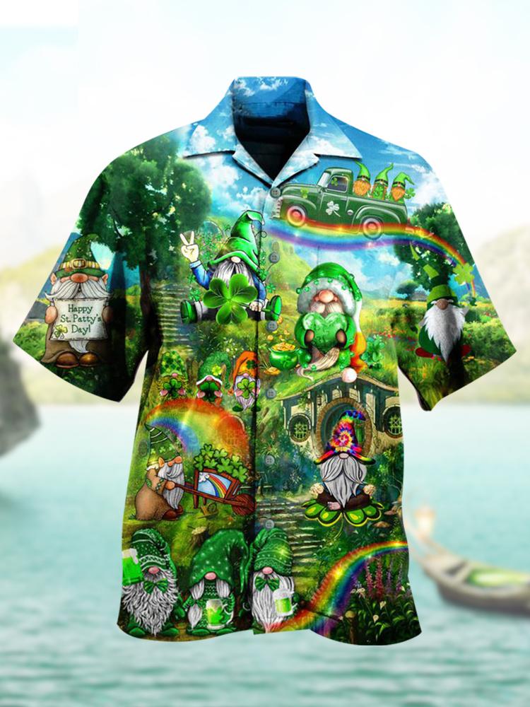 St. Patrick's Day Clover Elf Men's Large Short Sleeve Shirt