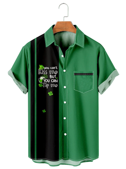 Simple Casual St. Patrick's Day Wine Glass Splicing Men's Large Shirt