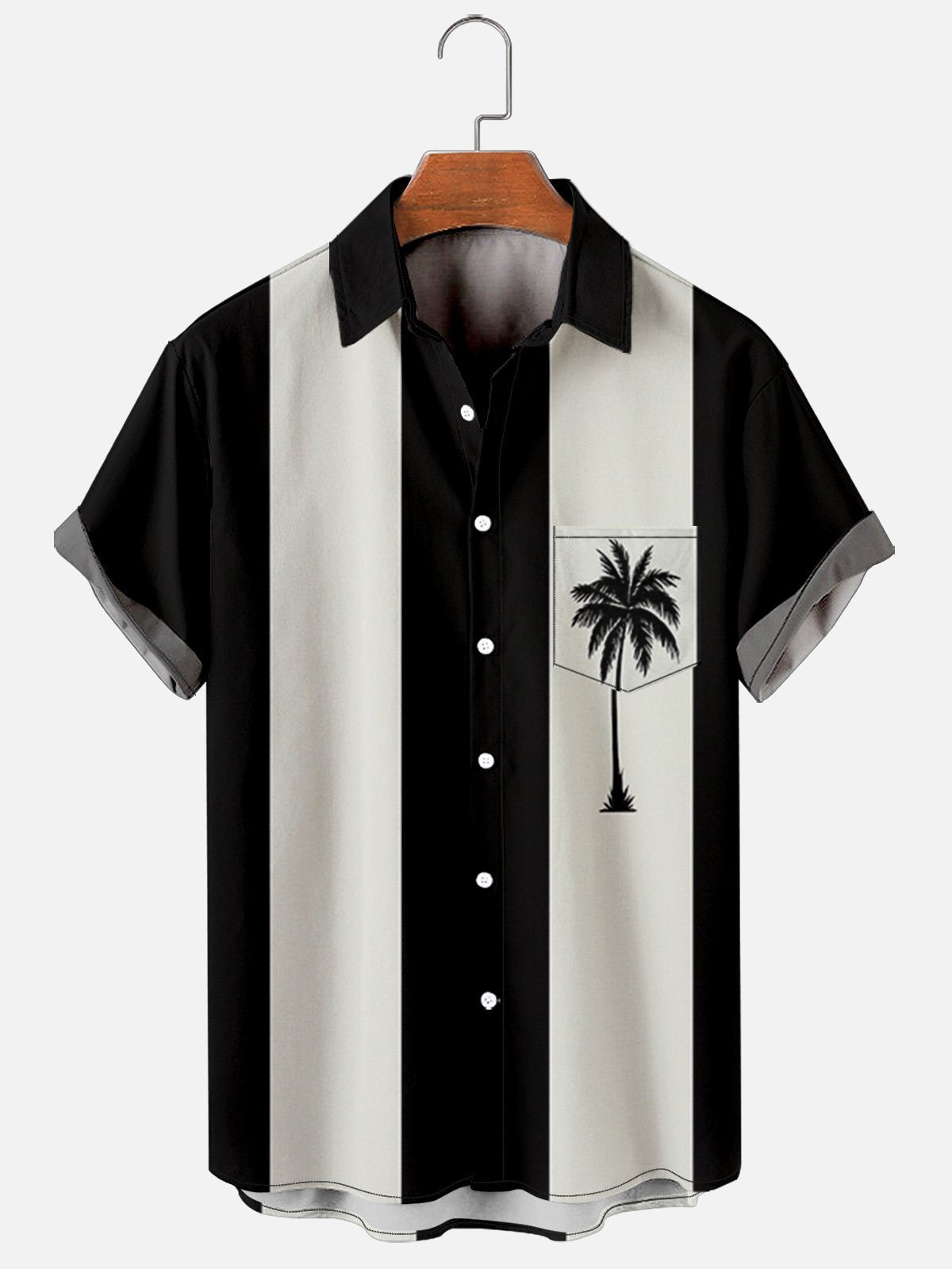 Stripe Coconut Tree Print Beach Shirt