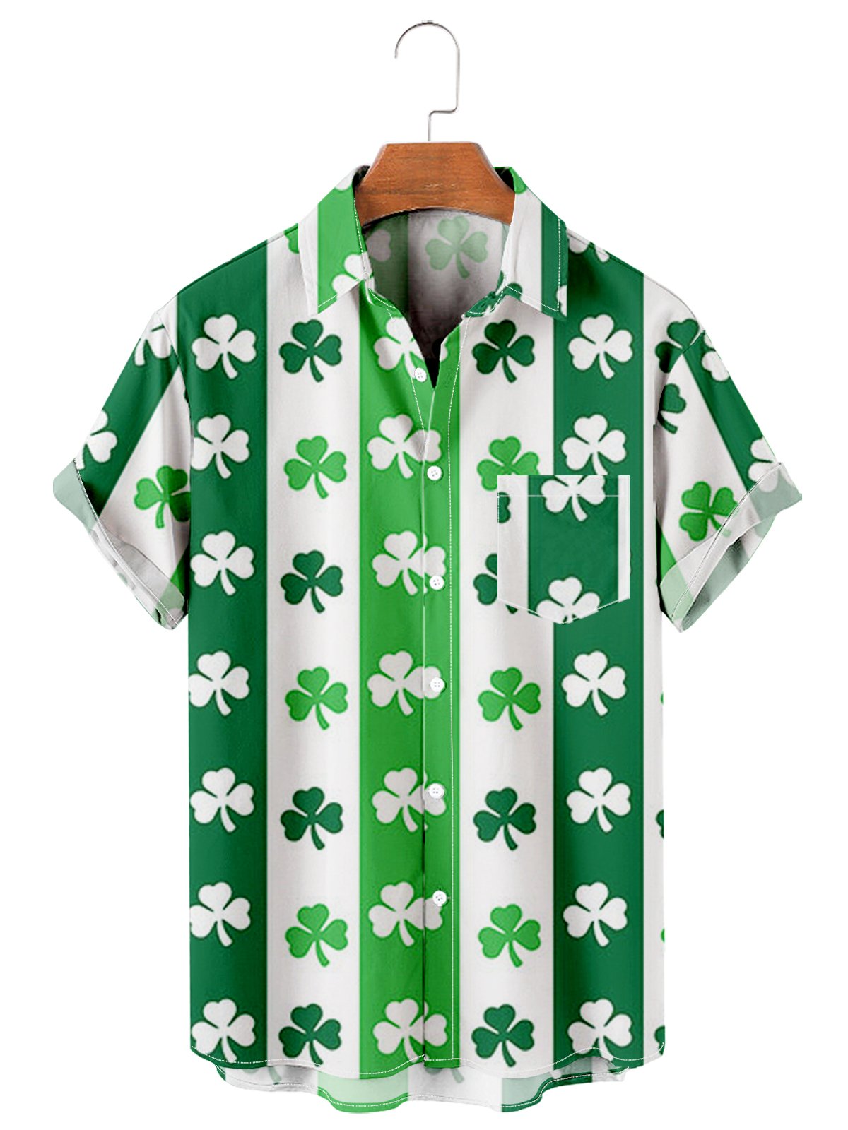 St. Patrick's Day Clover Stripe Color Matching Men's Large Shirt