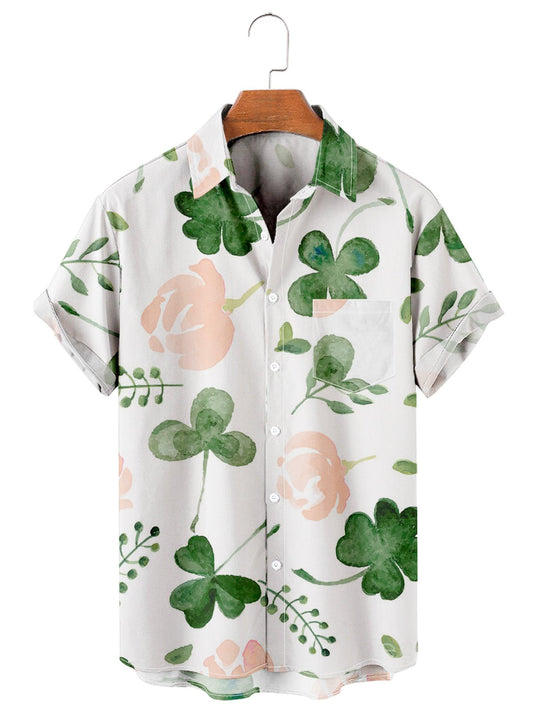 Simple Clover Print Casual Men's Shirt