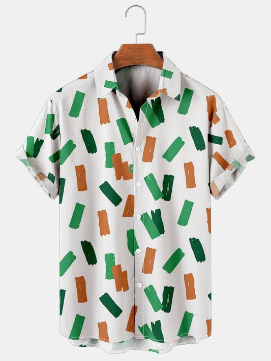 St. Patrick's Day Colorful Geometric Pattern Casual Men's Large Short Sleeve Shirt