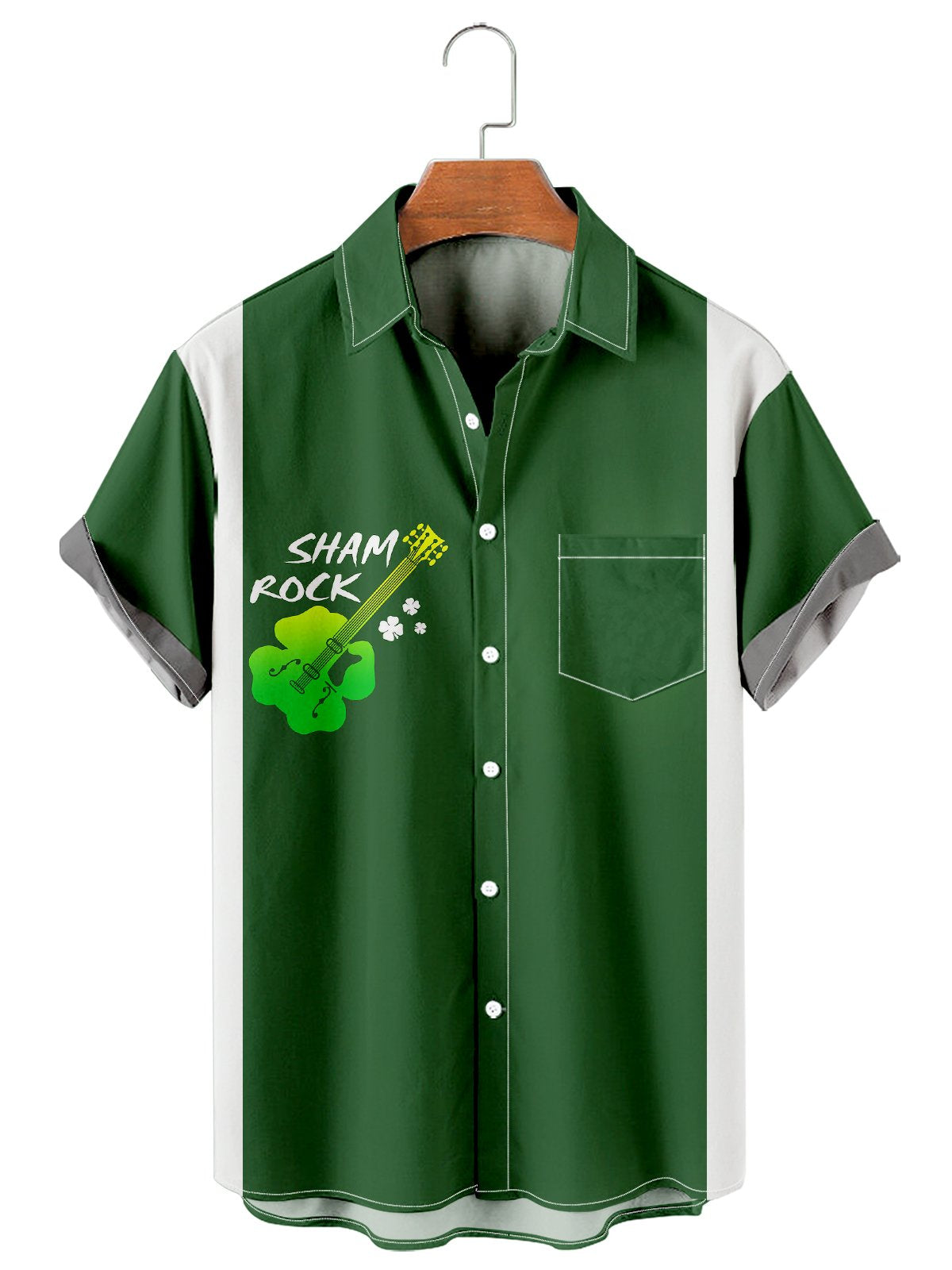 St Patrick Simple Clover Guitar Casual Men's Shirt