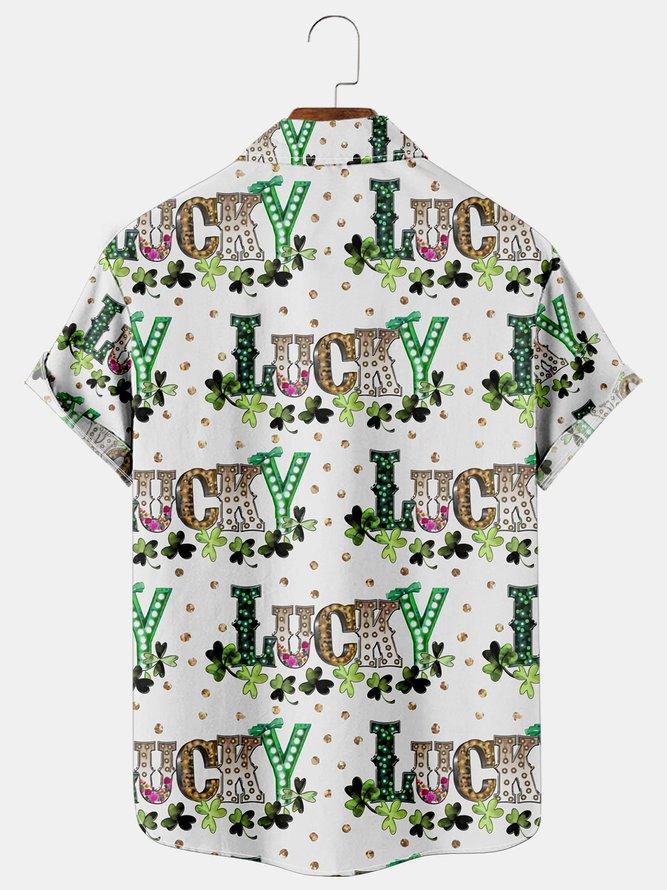 St. Patrick's Day Clover Lucky Casual Loose Men's Large Short Sleeve Shirt