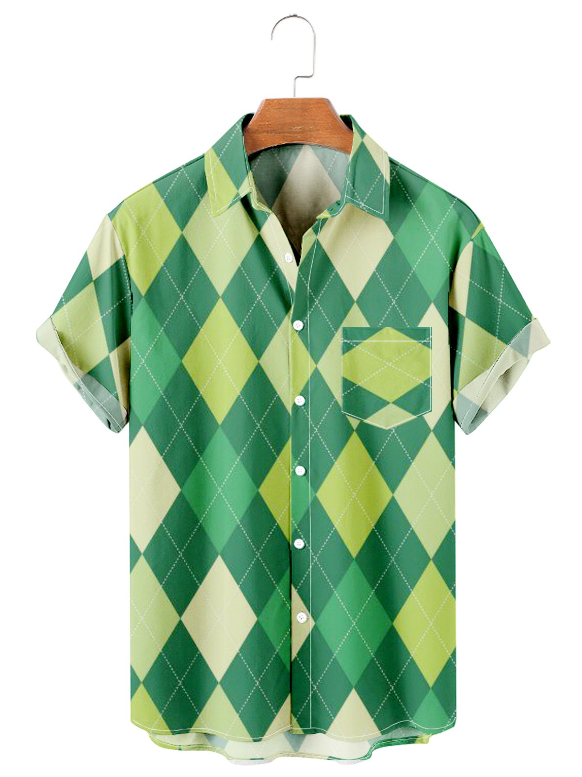 Simple Rhombic Print Casual Men's Large Shirt