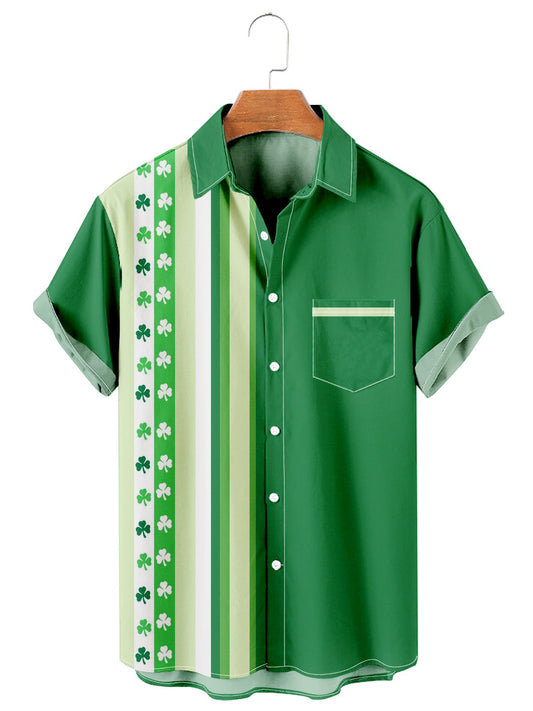 St. Patrick's Day Clover Stripe Color Matching Men's Large Shirt