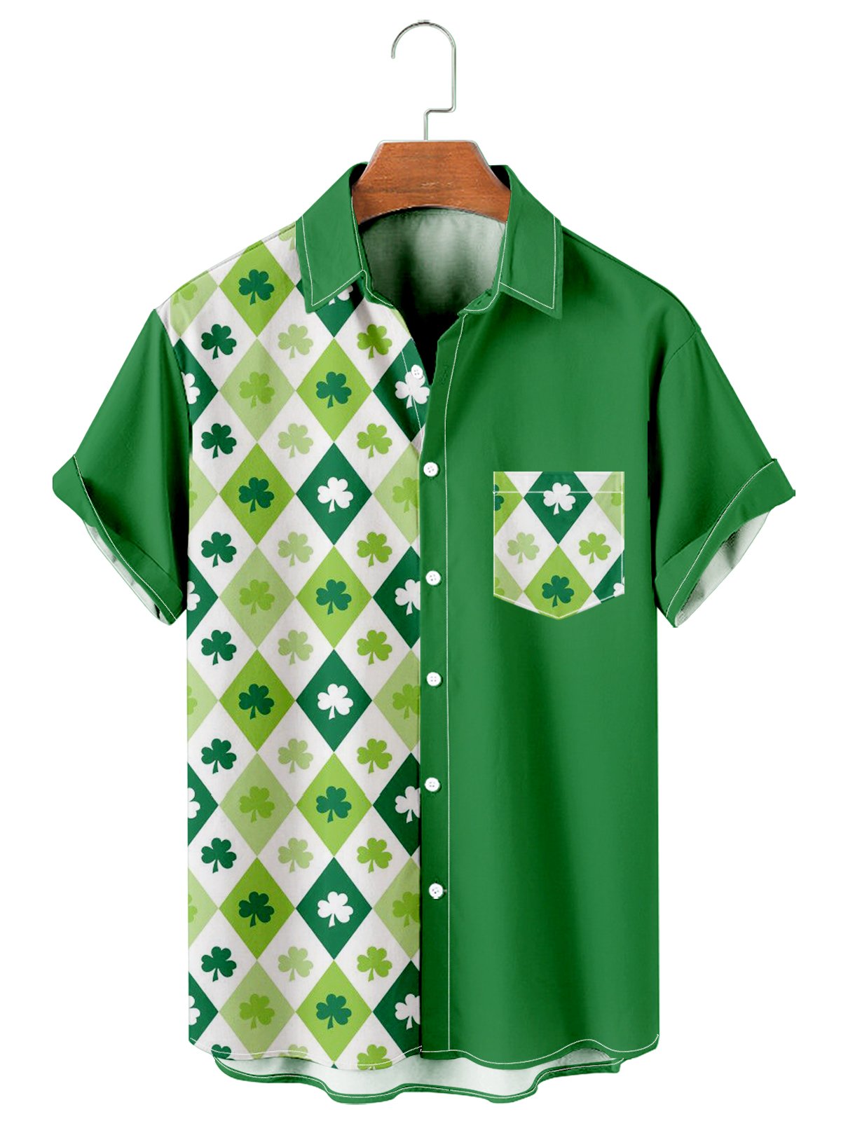 St. Patrick's Clover Rhomboid Stitching Men's Large Short Sleeve Shirt