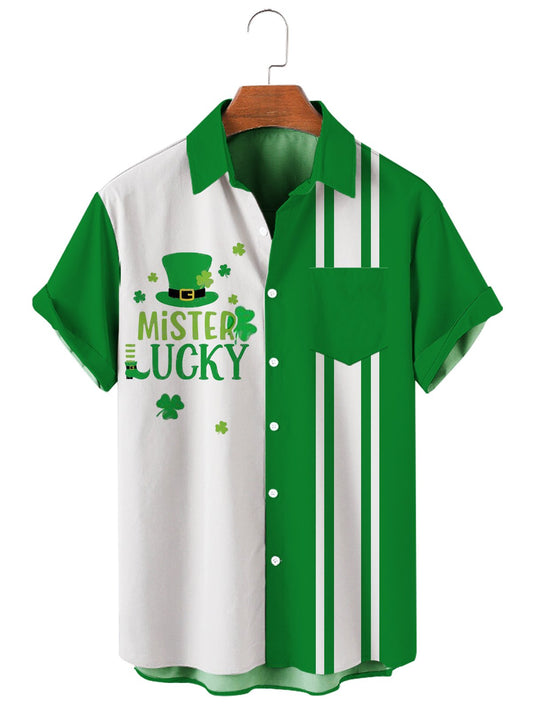 Simple St. Patrick's Day Men's Splicing Large Shirt