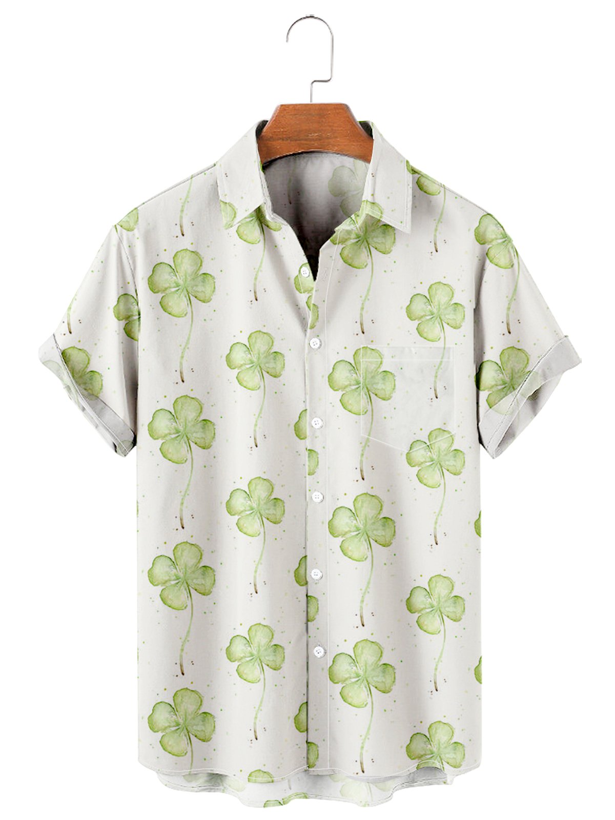 St. Patrick's Day Casual Clover Print Men's Large Shirt