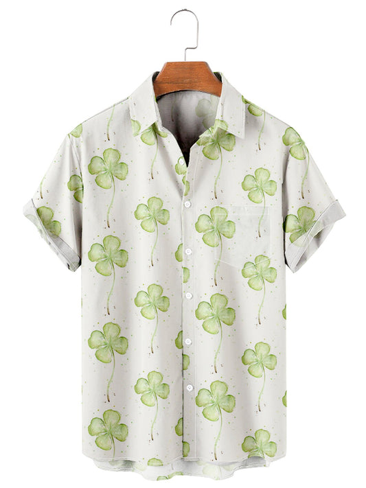 St. Patrick's Day Casual Clover Print Men's Large Shirt