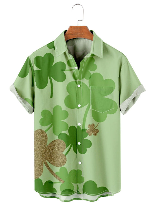 St. Patrick's Day Casual Clover Print Men's Large Shirt