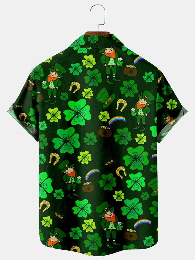 St. Patrick's Day Clover Rainbow Casual Men's Large Short Sleeve Shirt