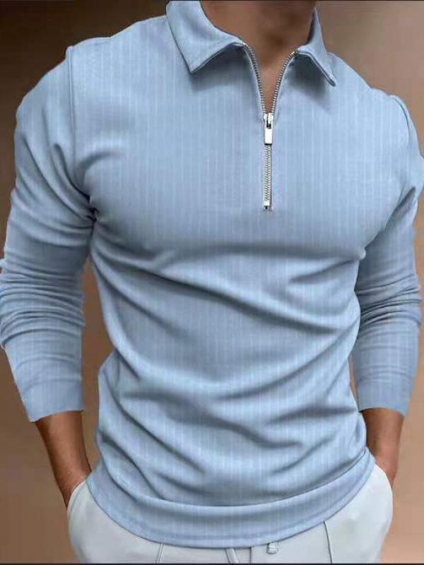 Mens Zip Striped Long Sleeve POLO Shirt