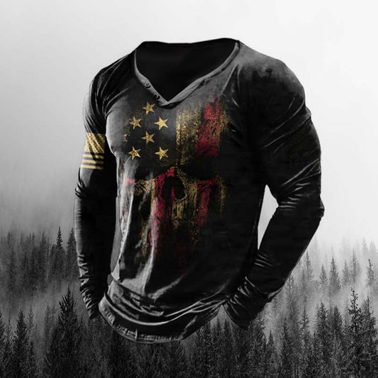 Mens Outdoor Retro Spartan Warrior Print Long Sleeve